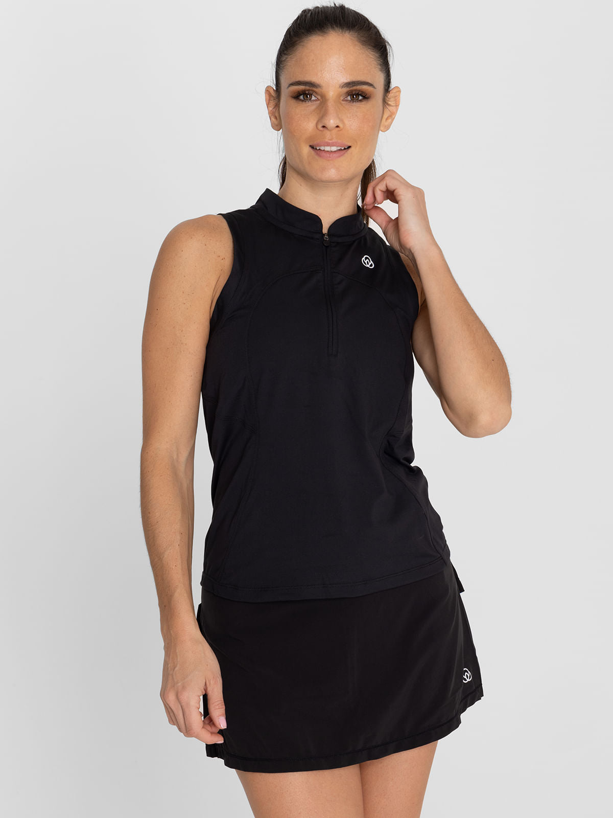 Polera Mujer Tank Half Zipper Negra Bsoul