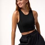 Polera Crop Top Rib Aloe Negra Bsoul