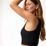 Polera Crop Top Rib Aloe Negra Bsoul