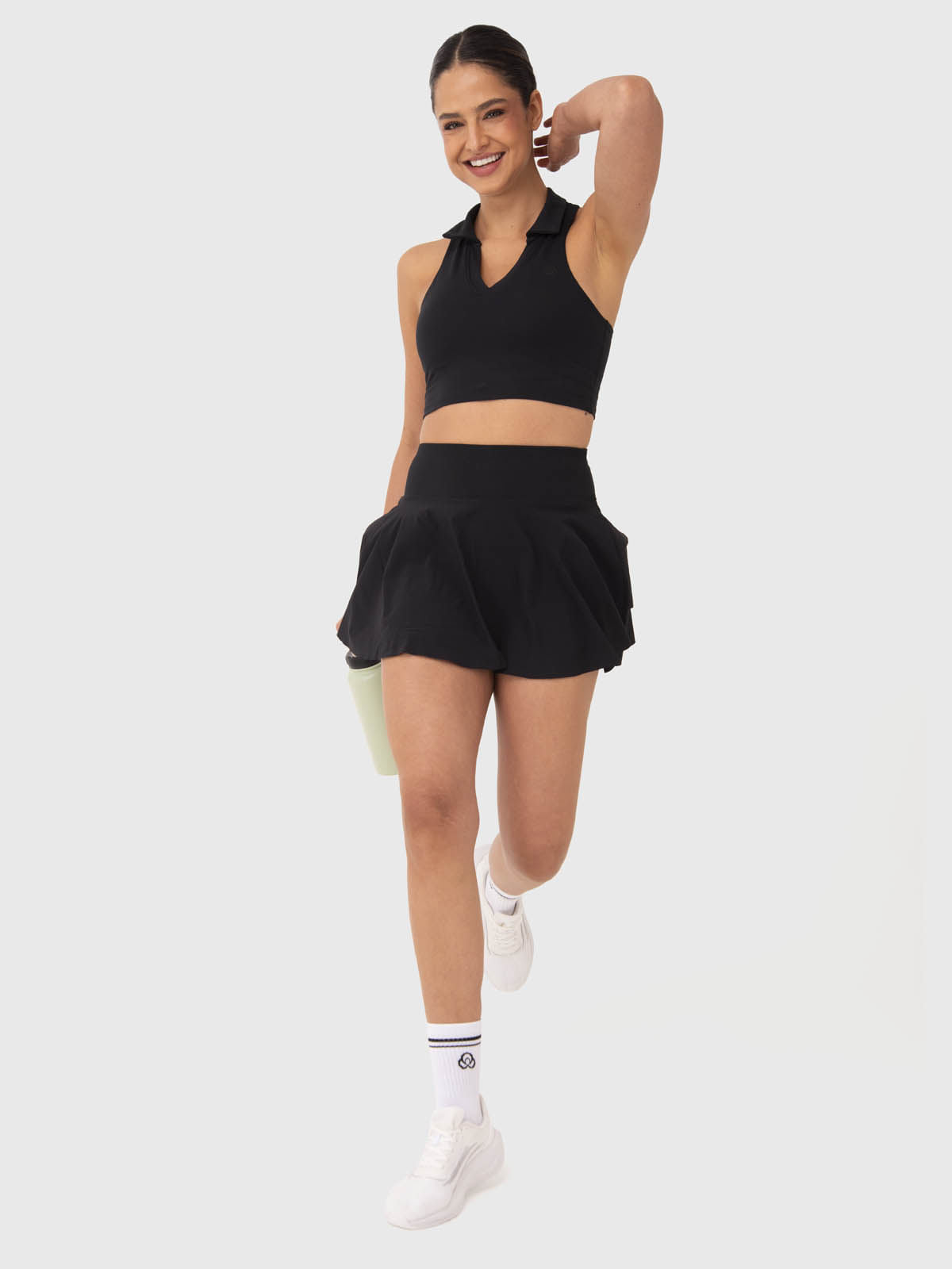 Falda Mujer Woven Pleated Negra Bsoul