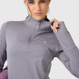 Polerón Mujer LS Half Zip Gris Bsoul
