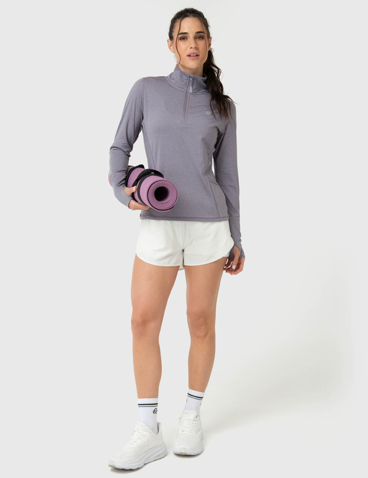 Polerón Mujer LS Half Zip Gris Bsoul