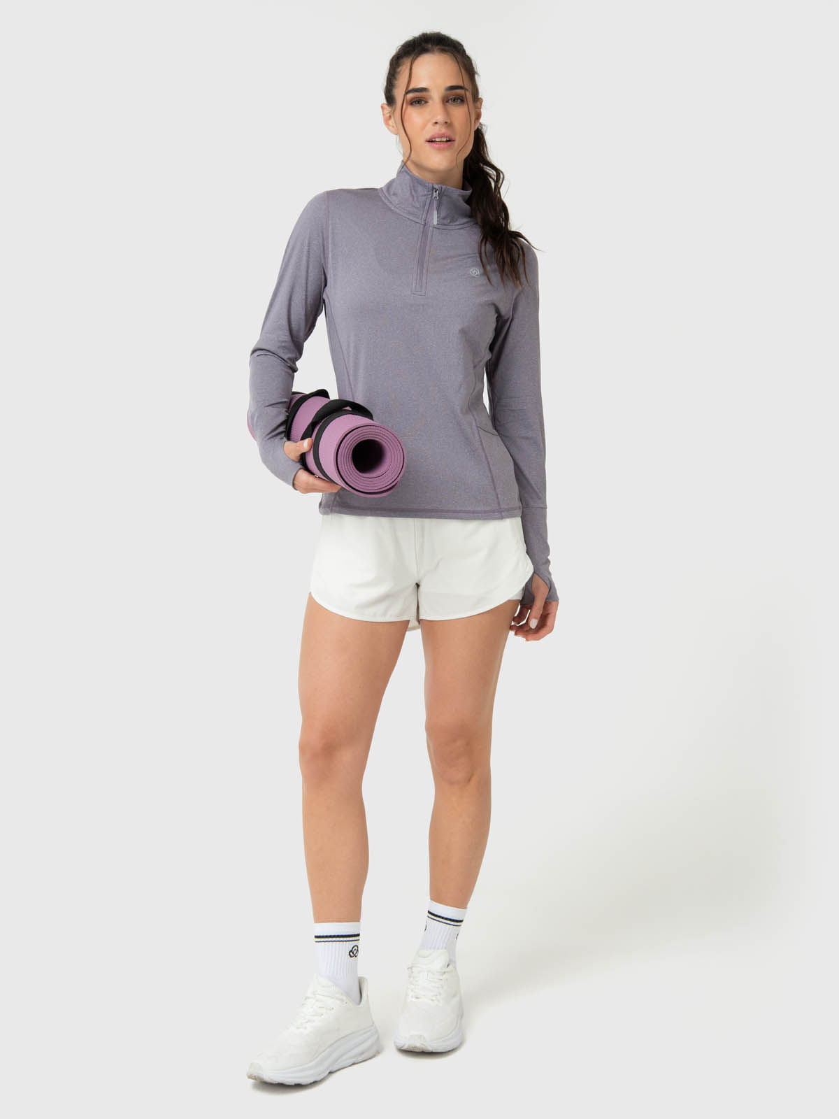 Polerón Mujer LS Half Zip Gris Bsoul