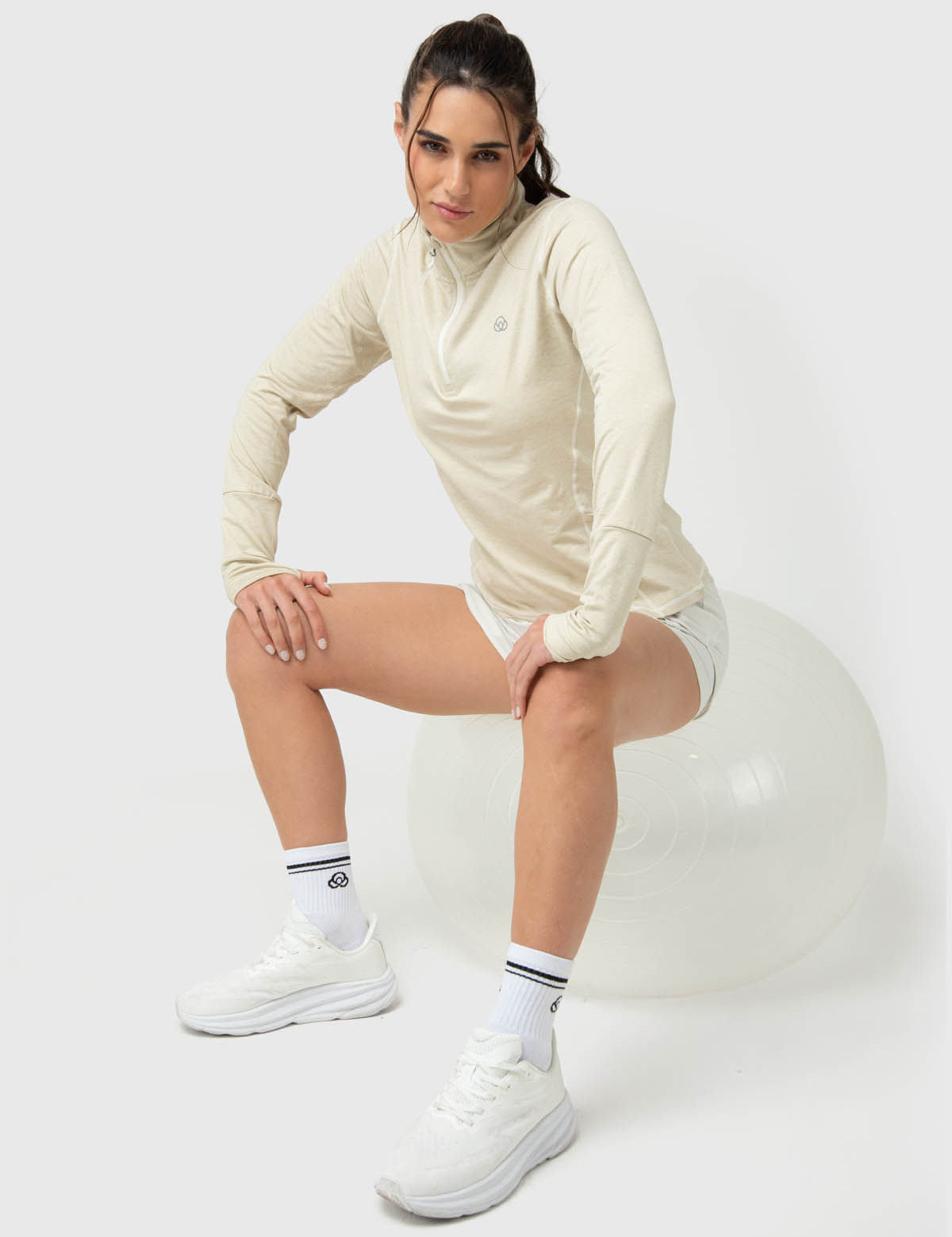 Polerón Mujer LS Half Zip Crudo Bsoul