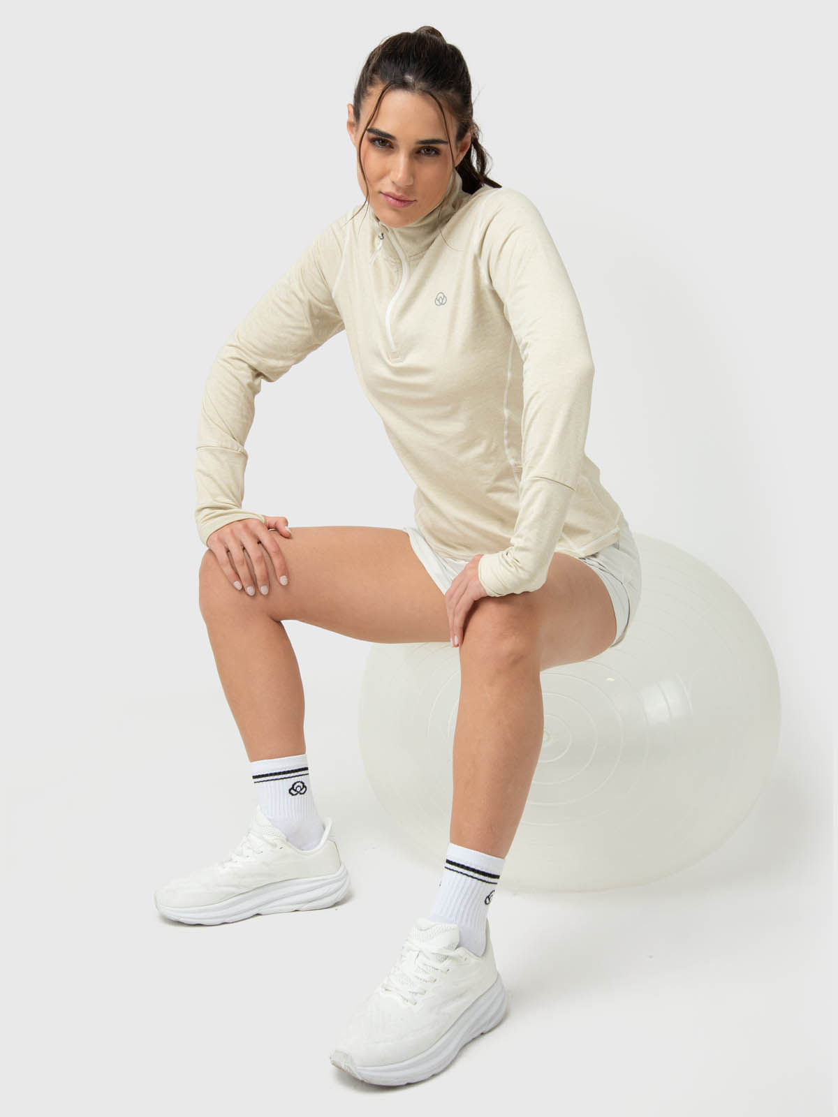 Polerón Mujer LS Half Zip Crudo Bsoul